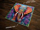 Majestic Elephant Art, on a Glossy Ceramic Decorative Tile, Free Shipping to USA