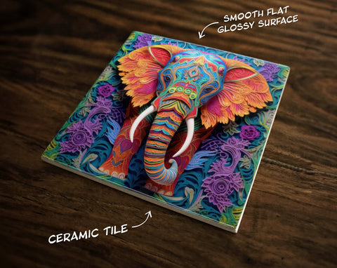 Majestic Elephant Art, on a Glossy Ceramic Decorative Tile, Free Shipping to USA