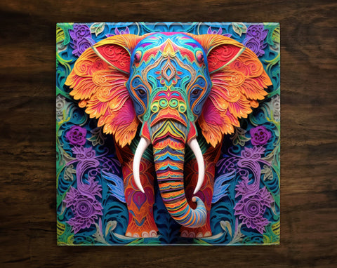 Majestic Elephant Art, on a Glossy Ceramic Decorative Tile, Free Shipping to USA