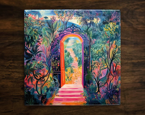 Gateway into a Heavenly Oasis, Art on a Glossy Ceramic Decorative Tile, Free Shipping to USA