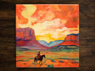 Cowboy Landscape, Art on a Glossy Ceramic Decorative Tile, Free Shipping to USA