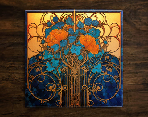 Art Nouveau | Art Deco | Ornate 1920s Style Design (#88), on a Glossy Ceramic Decorative Tile, Free Shipping to USA