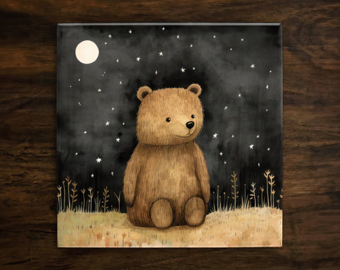 Teddy Bear Dreams, Art on a Glossy Ceramic Decorative Tile, Free Shipping to USA