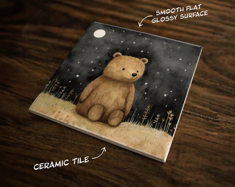 Teddy Bear Dreams, Art on a Glossy Ceramic Decorative Tile, Free Shipping to USA