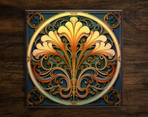 Art Nouveau | Art Deco | Ornate 1920s Style Design (#92), on a Glossy Ceramic Decorative Tile, Free Shipping to USA