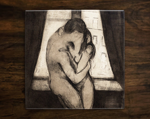 The Kiss by Edvard Munch, Art on a Glossy Ceramic Decorative Tile, Free Shipping to USA