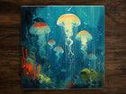 Jellyfish Symphony, Art on a Glossy Ceramic Decorative Tile, Free Shipping to USA