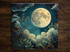 Enchanting Celestial Moon Night Sky, Vintage-Inspired, Cottagecore, Art on a Glossy Ceramic Decorative Tile, Free Shipping to USA