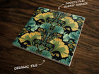 Ornate Vintage-Inspired Ginkgo Design (#2), on a Glossy Ceramic Decorative Tile, Free Shipping to USA