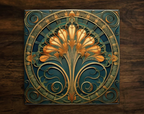 Art Nouveau | Art Deco | Ornate 1920s Style Design (#1), on a Glossy Ceramic Decorative Tile, Free Shipping to USA