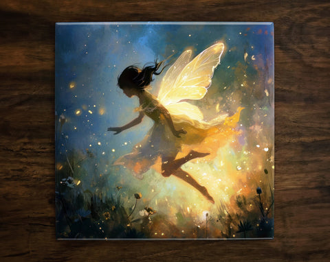 Fairy Dreams, Art on a Glossy Ceramic Decorative Tile, Free Shipping to USA