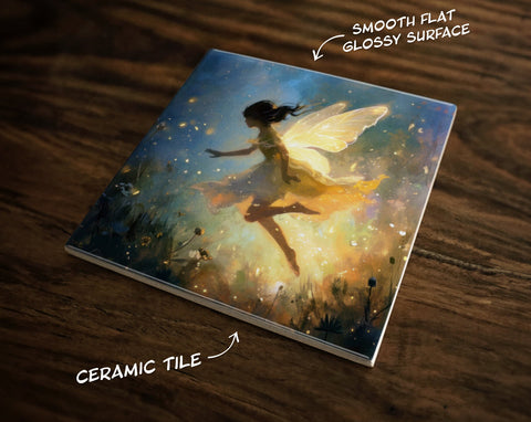 Fairy Dreams, Art on a Glossy Ceramic Decorative Tile, Free Shipping to USA