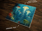 Jellyfish Symphony, Art on a Glossy Ceramic Decorative Tile, Free Shipping to USA