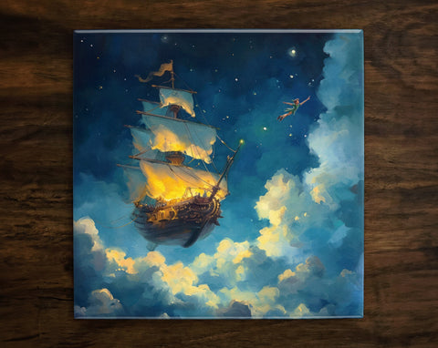 Peter Pan Art, on a Glossy Ceramic Decorative Tile, Free Shipping to USA