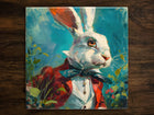 White Rabbit Portrait, Art on a Glossy Ceramic Decorative Tile, Free Shipping to USA