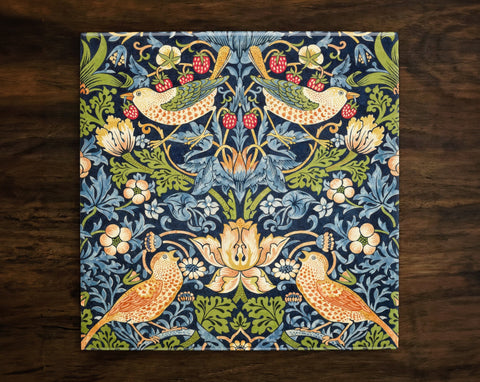 Strawberry Thief by William Morris, Art on a Glossy Ceramic Decorative Tile, Free Shipping to USA