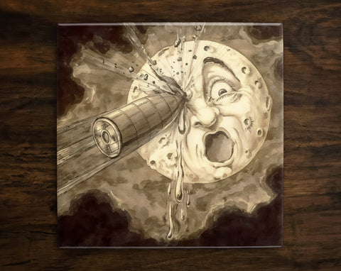 A Trip to the Moon, Art on a Glossy Ceramic Decorative Tile, Free Shipping to USA