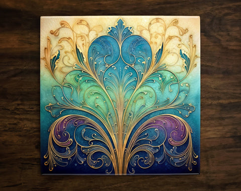 Art Nouveau | Art Deco | Ornate 1920s Style Design (#124), on a Glossy Ceramic Decorative Tile, Free Shipping to USA