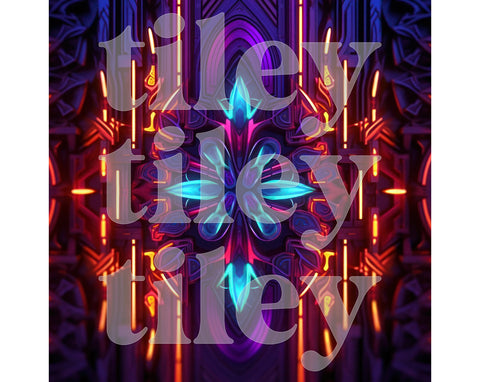 Vibrant Futuristic Neon Art (#12), on 6" x 6" Glossy Ceramic Decorative Tile, Free Shipping to USA