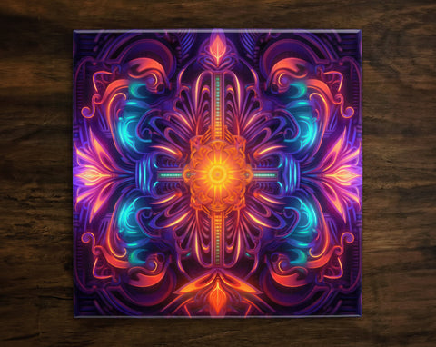 Vibrant Futuristic Neon Art (#9), on 6" x 6" Glossy Ceramic Decorative Tile, Free Shipping to USA