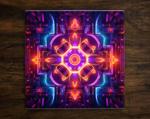 Vibrant Futuristic Neon Art (#10), on 6" x 6" Glossy Ceramic Decorative Tile, Free Shipping to USA