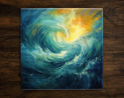 Abstract Ocean Waves | Vibrant Art (#2), on a Glossy Ceramic Decorative Tile, Free Shipping to USA