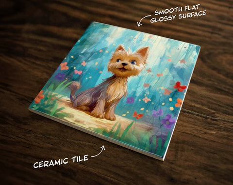 Yorkshire Terrier (Yorkie) | Cute Dog Art, on a Glossy Ceramic Decorative Tile, Free Shipping to USA